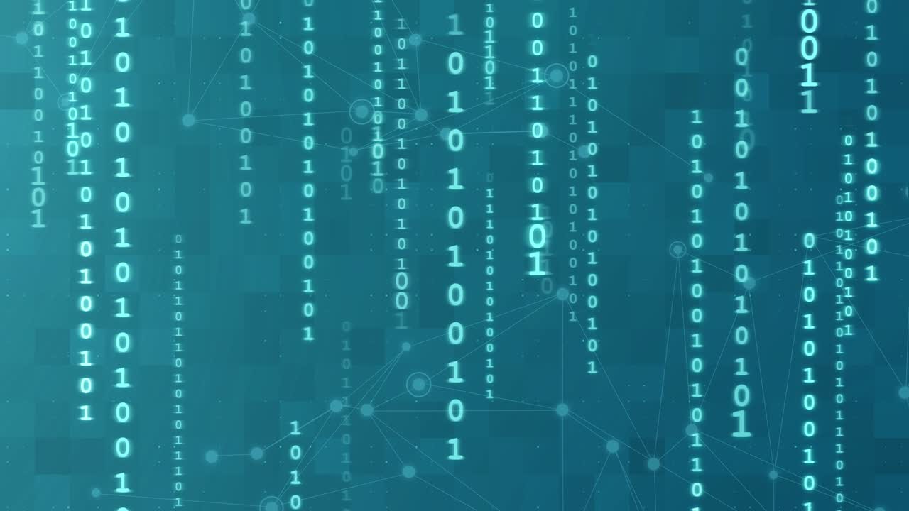 Binary program code matrix animated looped background. Falling numbers one and zero. Abstract data concept. Blue futuristic cyberspace tech animation. coding, hacking, mining, programming concept