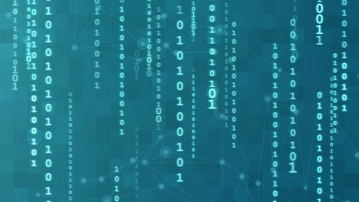 Binary program code matrix animated looped background. Falling numbers one and zero. Abstract data concept. Blue futuristic cyberspace tech animation. coding, hacking, mining, programming concept