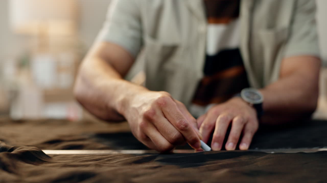 Designer, mani di uomo con tessuto
