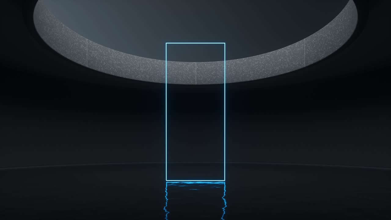 빛나는 네온 선으로 물 표면, 3d 렌더링