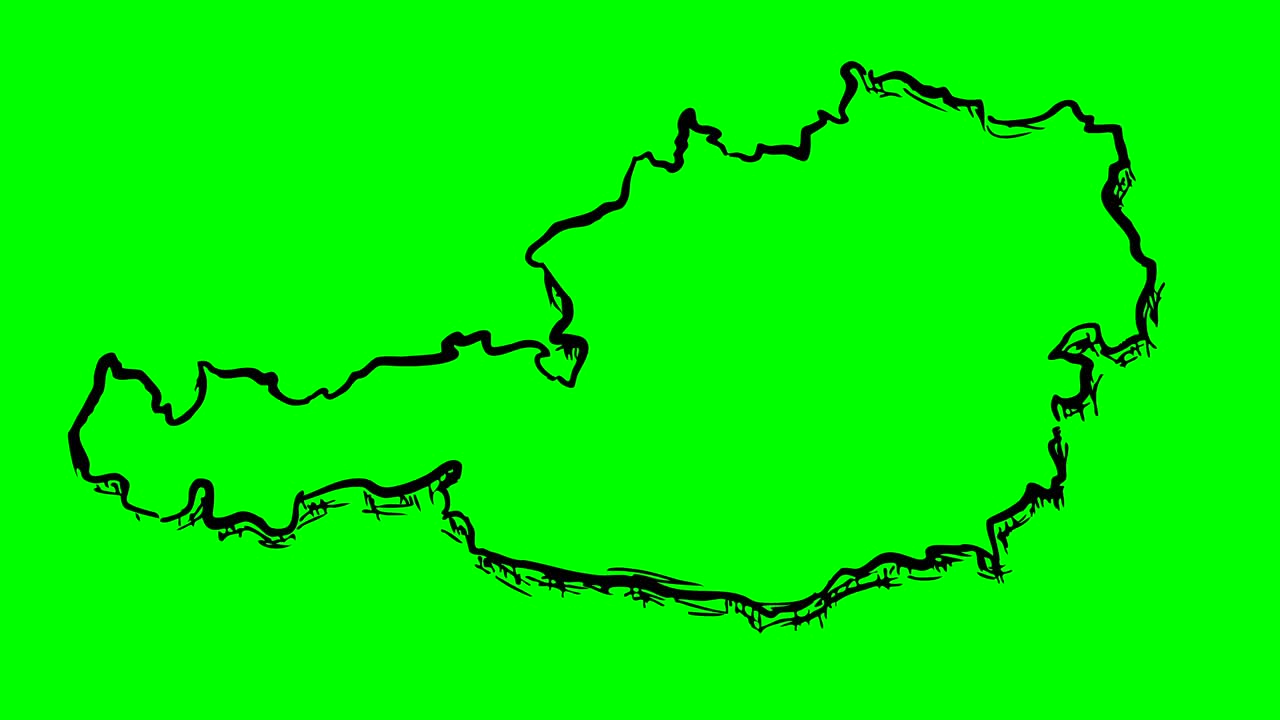 Austria drawing outline map on green screen isolated whiteboard