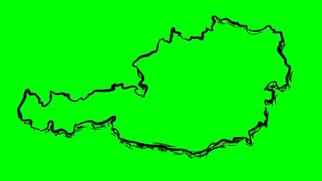 austria drawing outline map on green screen isolated whiteboard