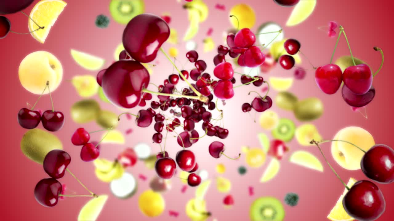 fondo de cerezas caídas, bucle, con canal alfa