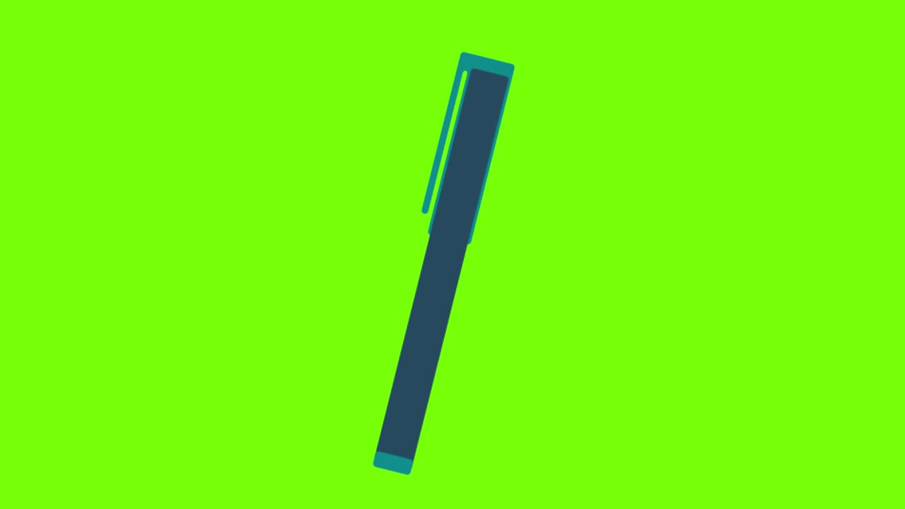 animazione 2d di una penna blu sullo sfondo di uno schermo verde