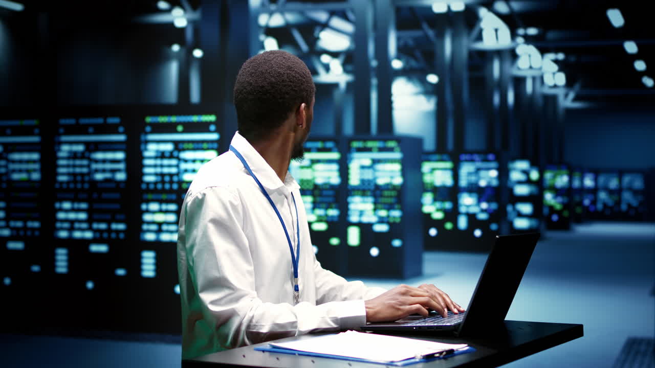 Computer scientist fixing server issues