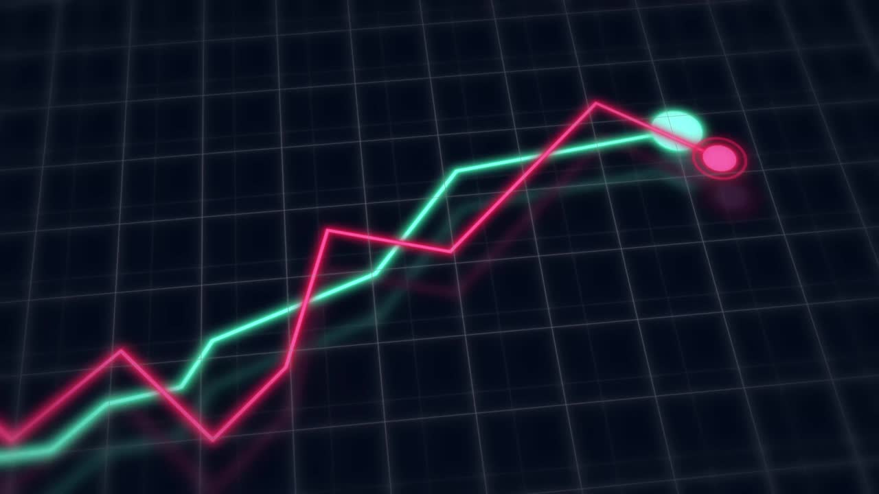 crecimiento de líneas gráfico infografía animación. crecimiento de la empresa ganancias datos de éxito. concepto de desarrollo de negocios. gráficos de alta tecnología con cuadrícula.