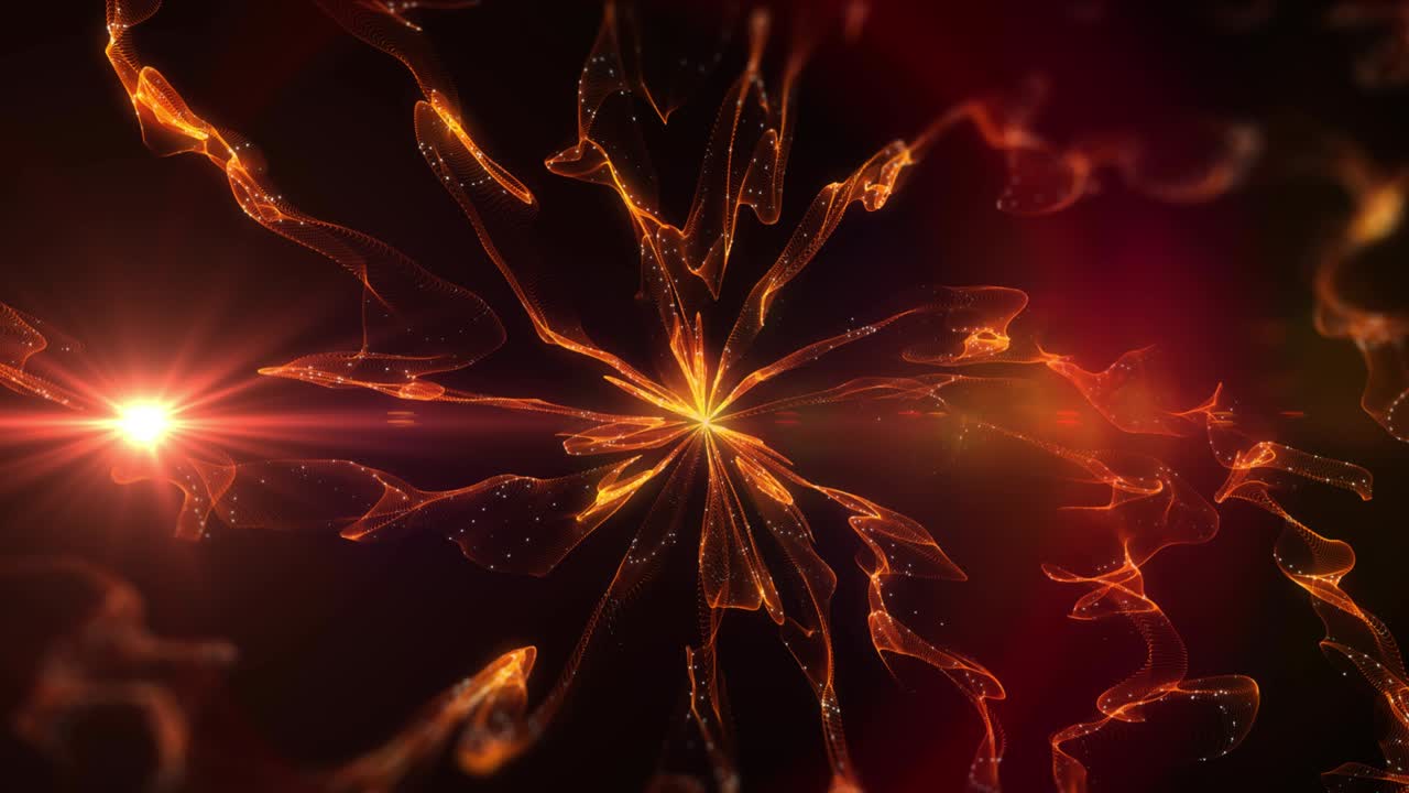 연기와 반 ⁇ 이는 빛의 오렌지색 트레일의 애니메이션