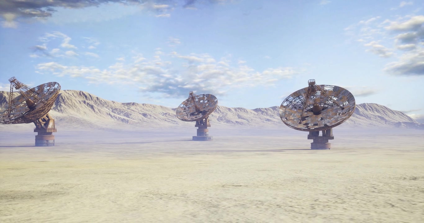 Silent surveillance instruments overlook empty desert expanses constantly