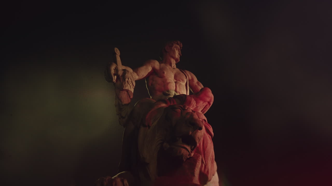 Epic, ancient stone statue at night