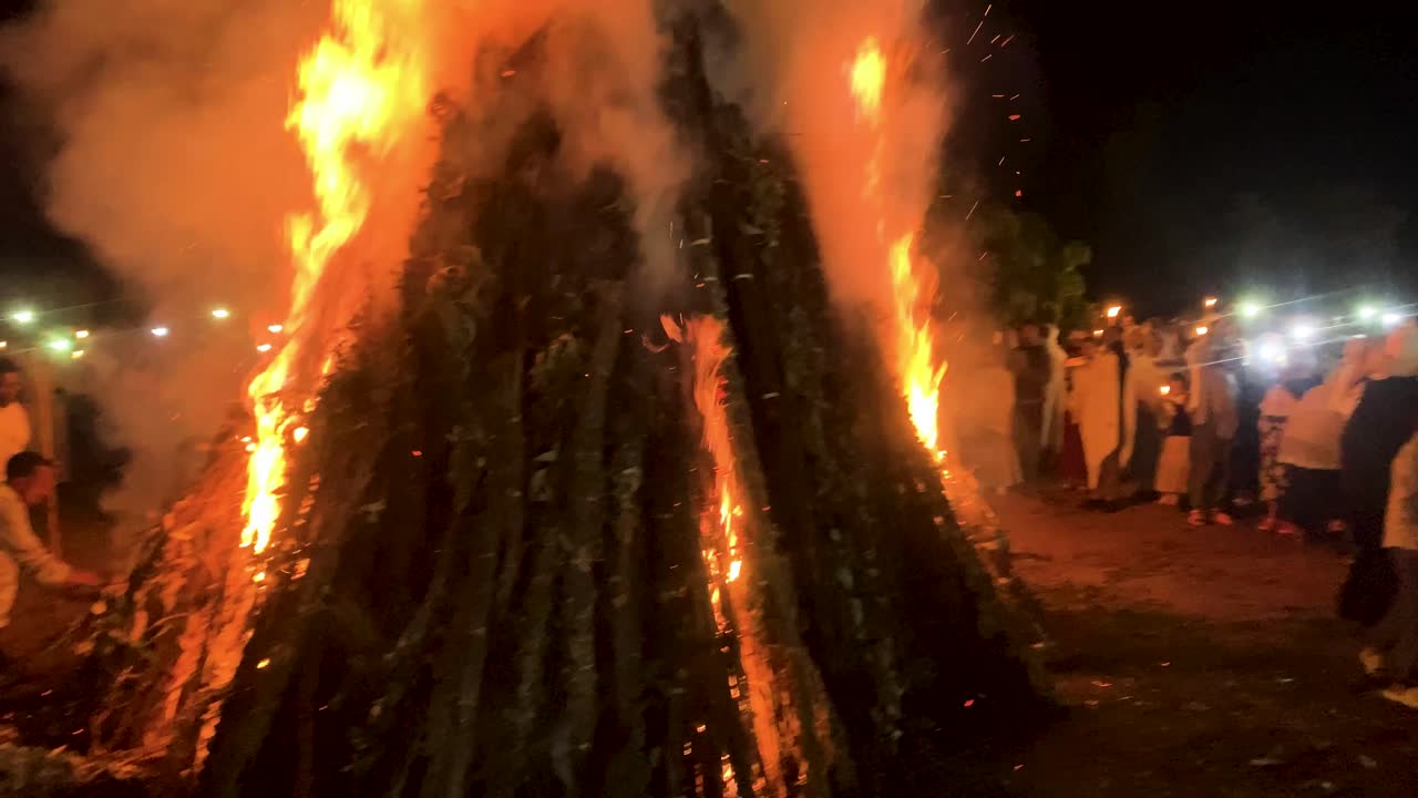Meskel Celebration 2024 in Church Night shot candles believers Ethiopian Orthodox