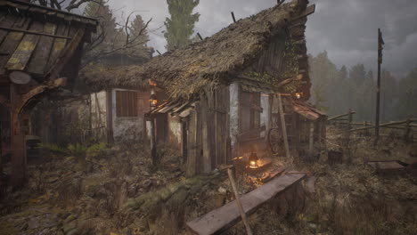 wooden-log-cabin-in-pine-forest-in-summer