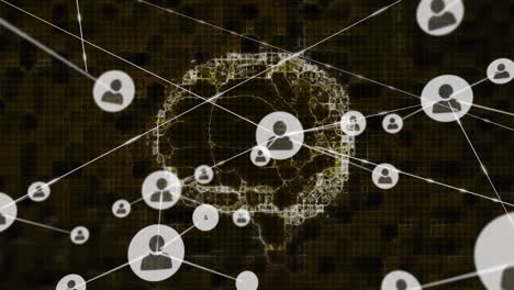 animation of brain scan with network of connected people icons on black background