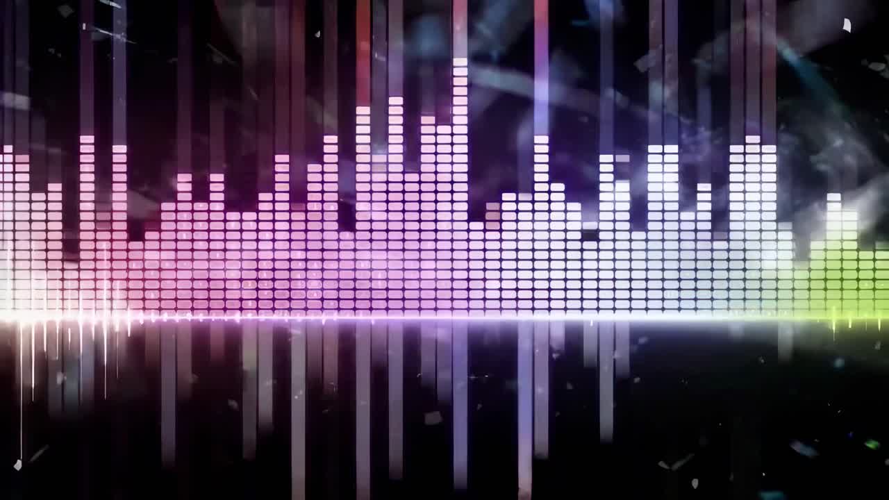 Colorful equalizer bars in a video style, viewed from a straight-on angle on a black background