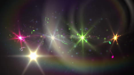 animation of lens flares with musical notes against black background
