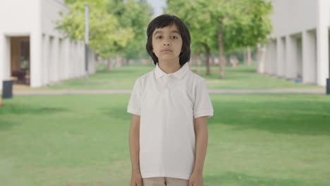 serious indian boy looking at the camera in park