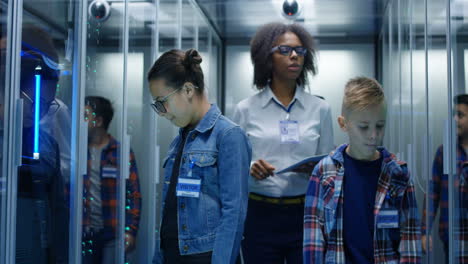 children learning about servers in a data center