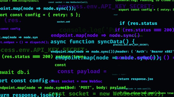 Abstract Digital Background with Scrolling JavaScript Code