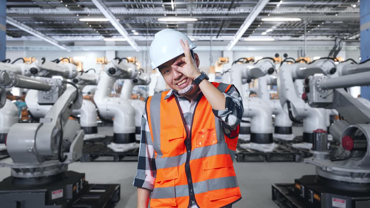 로 앞에서 안전 장비를 착용한 산업 노동자