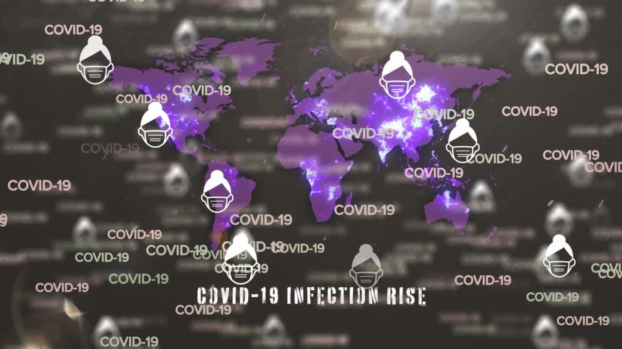 어두운 배경에서 세계를 가로질러 떨어지는 아픈 이모티콘의 애니메이션