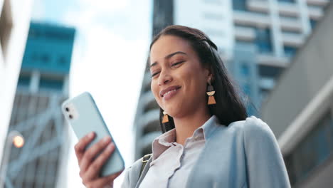 phone, city and business woman chatting