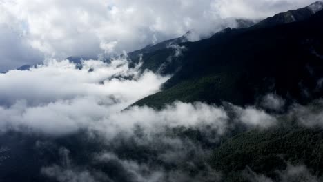 dramatic cloudy cangshan mountains in yunnan, china, aerial view