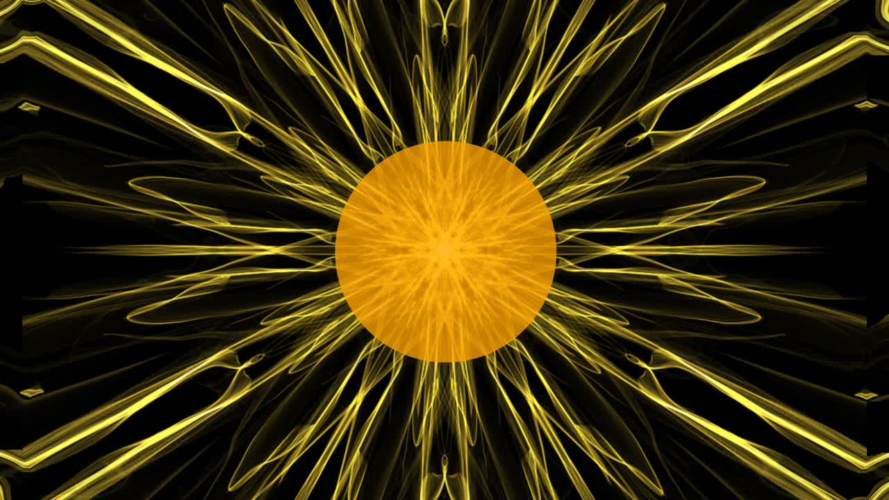 rayos plasmáticos amarillos con efecto túnel, círculo dorado en el medio de la escena apareciendo y desapareciendo. imágenes de ciencia ficción del cosmos