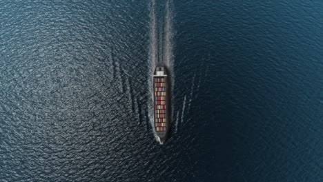 aerial view of a cargo ship sailing on the open ocean