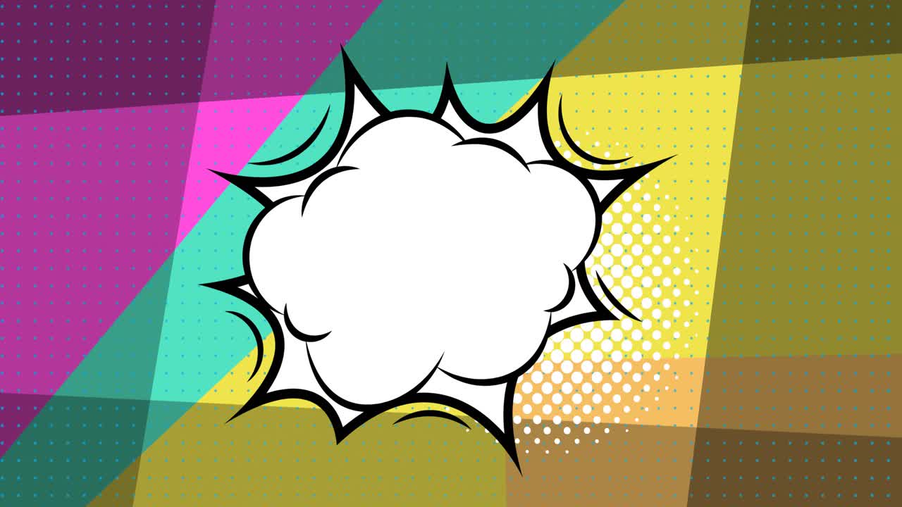 animación de una burbuja de habla sobre un fondo en movimiento de colores