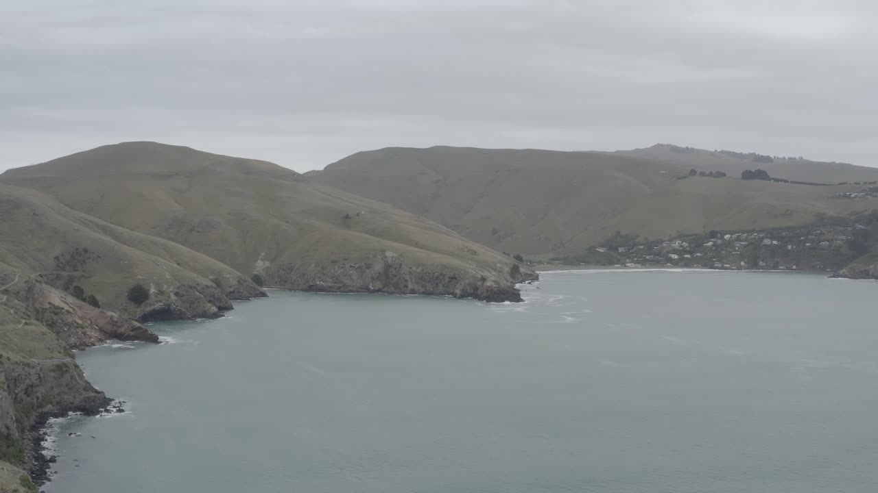 Walkway by the ocean, Taylors mistake, New Zealand, aerial view to Taylors Mistake beach from Godley Head Walkway,  Canterbury, Christchurch, Slog Format