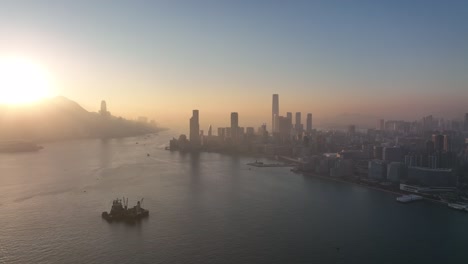 4k aerial view footage of hong kong city in sunset