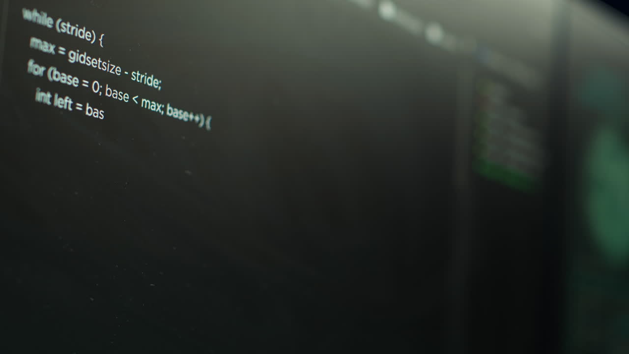 Extreme close up shot of lines of code displayed on computer monitors