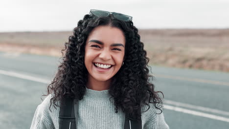 happy woman on a road trip