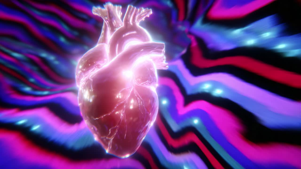 An Artistic Representation of a Heart Set Against a Colorful, Dynamic Background: A Blend of Fantasy and Science Imagery Capturing the Essence of Life, Emotion, and Connection in a Visually Striking Composition