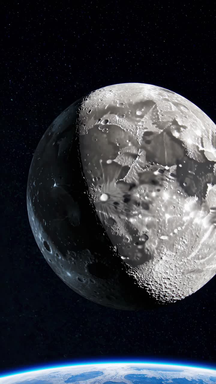 Un video accattivante che mostra una superficie lunare dettagliata su uno sfondo stellato