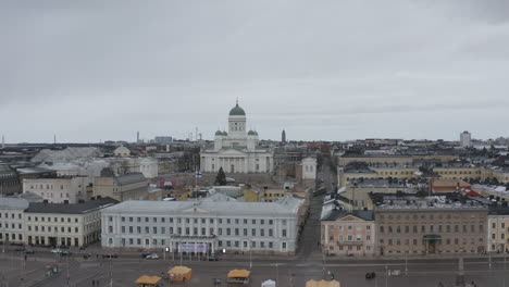 drone aerial view of helsinki cathedral. pedestal up