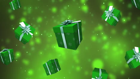 Animación-De-Regalos-Y-Puntos-De-Luz-Sobre-Fondo-Verde