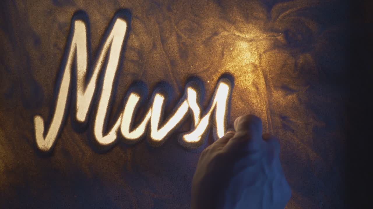 Music Inscription. Sand On Illuminated Glass