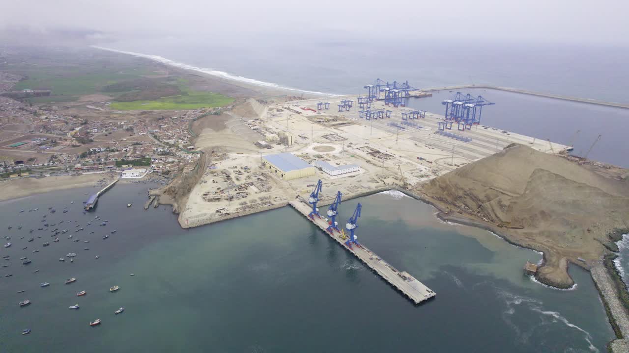 Aerial View of a Coastal Port City