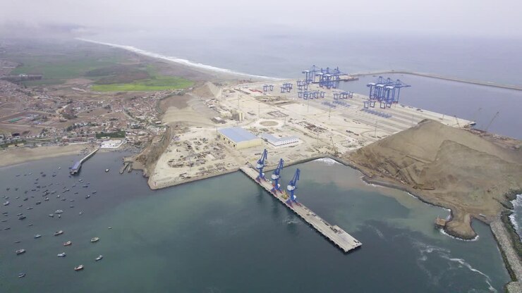 Aerial View of a Coastal Port City