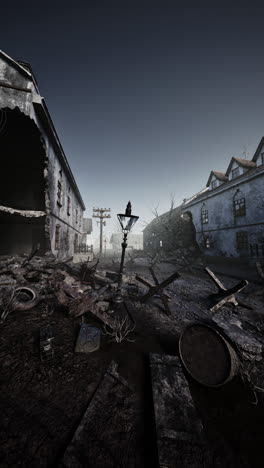 damaged building and street light