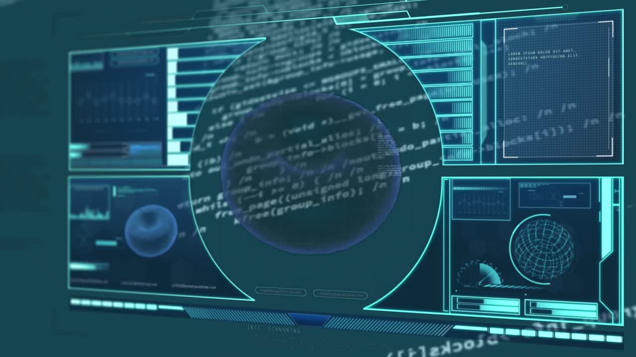 Animation of red blood cell and scope scanning with medical data on digital screens