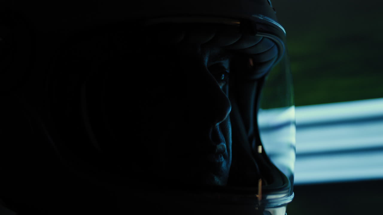 Racing Sport Car Driver Driving On The Track With Helmet Pilot