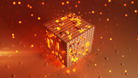 orange cube with moving blocks seamless loop 3d render animation