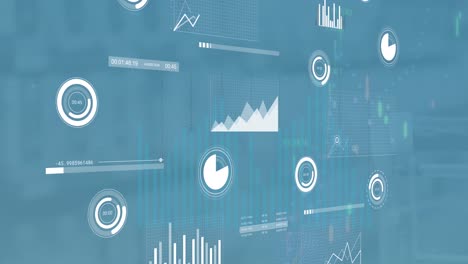 animación de las estadísticas y el procesamiento de datos financieros sobre fondo azul