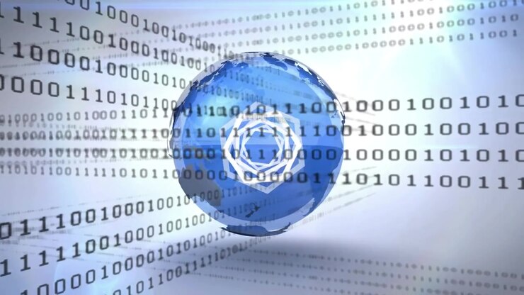 Animation of data processing and shapes over globe on white background