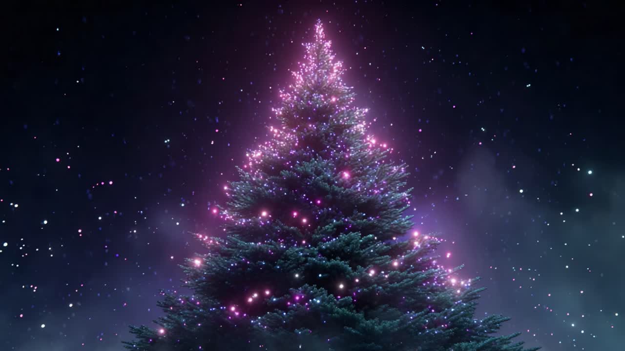 A Stunning Christmas Tree Illuminated with Colorful Lights Under a Starry Night Sky, Creating a Magical and Festive Atmosphere for the Holiday Season