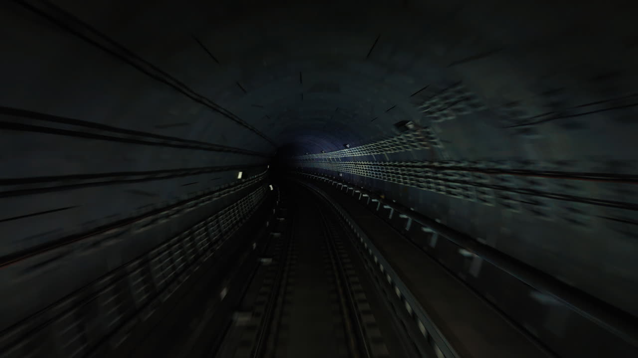 Train ride perspective traveling through an underground metro tunnel in Singapore