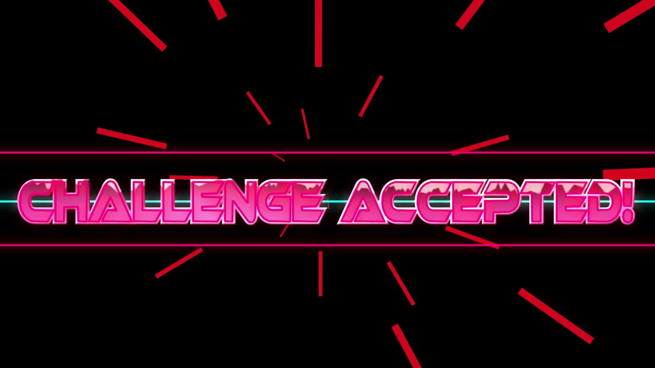 검은색 배경에 적은 선과 도전 받아들여진 텍스트의 애니메이션