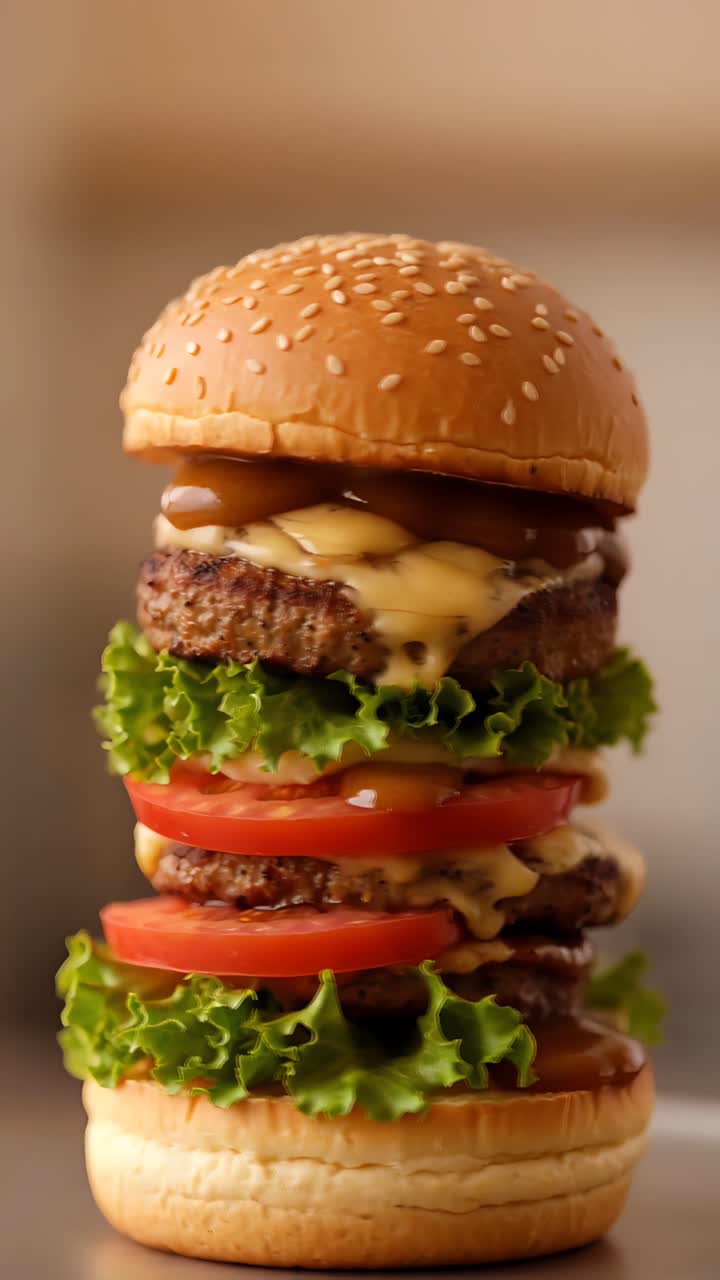 Hamburger Succoso Primo Piano Sfondo Bokeh 4K