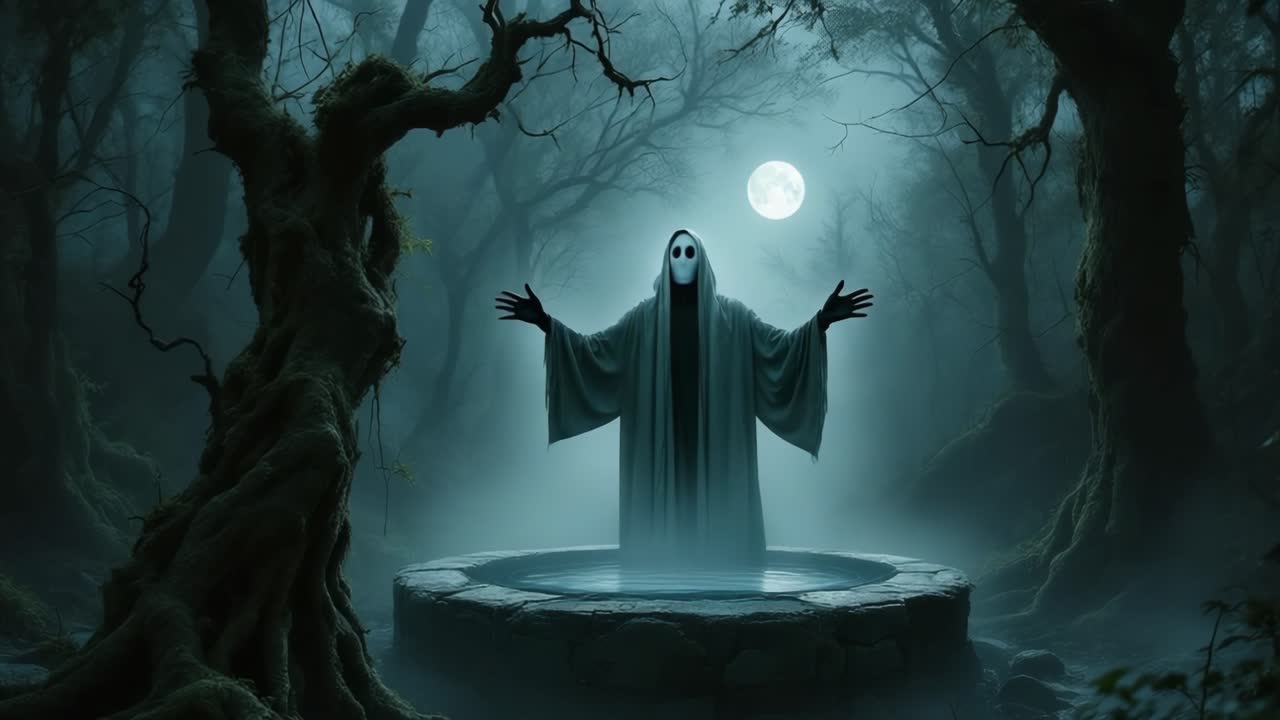 Mysterious Figure in a Moonlit Forest